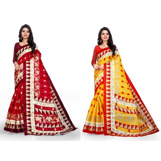 SVB Sarees Multicolour Khadi Silk Saree With Blouse Piece Combo Of 2 Sarees