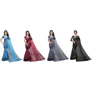 SVB Sarees Multicolour Art Silk Saree With Blouse Piece