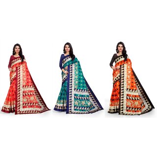 SVB Sarees Geomatric Printed Khadi Saree Pack Of 3