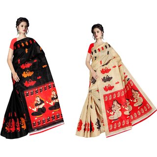 SVB Sarees Multicolour Khadi Silk Saree With Blouse Piece Combo Of 2 Sarees