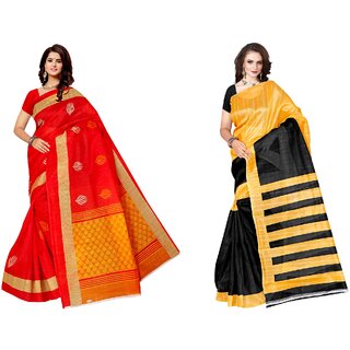 SVB Sarees Multicolour Khadi Silk Saree With Blouse Piece Combo Of 2 Sarees