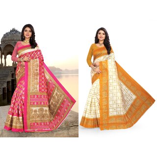 SVB Sarees Multicolour Khadi Silk Saree With Blouse Piece Combo Of 2 Sarees