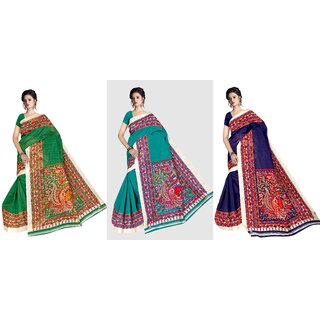 SVB Sarees Multicolour Printed Saree Pack Of 3