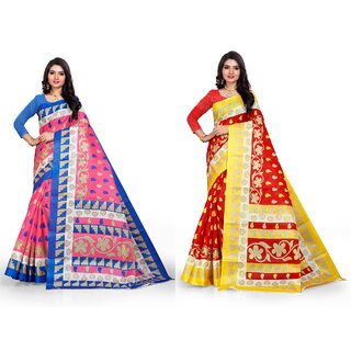 SVB Sarees Multicolour Khadi Silk Saree With Blouse Piece Combo Of 2 Sarees