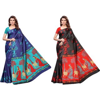 SVB Sarees Multicolour Khadi Silk Saree With Blouse Piece Combo Of 2 Sarees