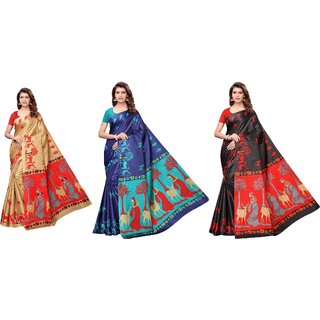 SVB Sarees Multicolour Animal Printed Saree Pack Of 3