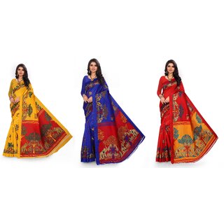 SVB Sarees Multicolour Animal Printed Saree Pack Of 3