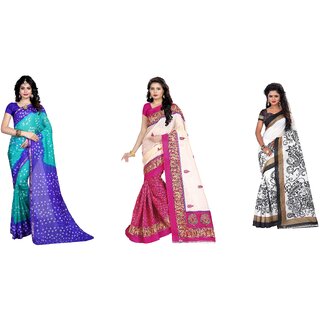 SVB Sarees Multicolour Printed Saree Pack Of 3