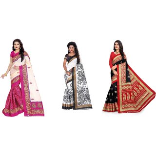SVB Sarees Multicolour Printed Saree Pack Of 3