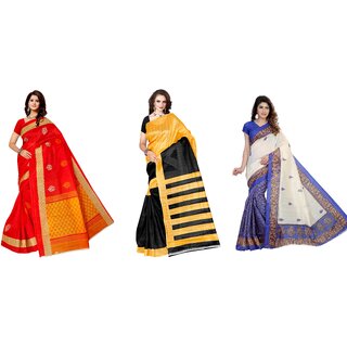SVB Sarees Multicolour Kalamkari Printed Khadi Saree Pack Of 3