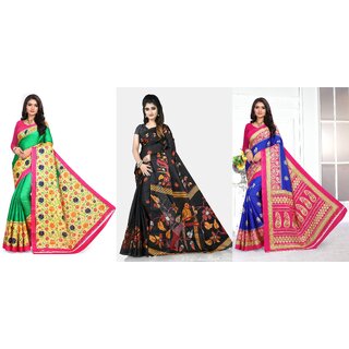 SVB Sarees Multicolour Printed Saree Pack Of 3