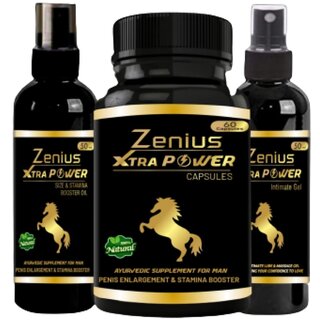 Zenius Xtra Power Kit For strength and stamina power (60 Capsules + 50ml Oil + 50ml Gel)