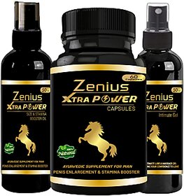 Zenius Xtra Power Kit For strength and stamina power (60 Capsules + 50ml Oil + 50ml Gel)