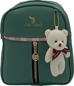 Small Backpack Girls Stylish Bag Vegan Leather Bags 3 L Backpack (Green)