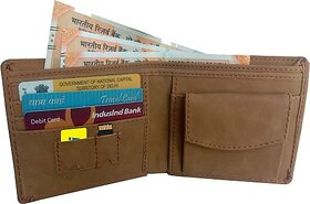 EAGLEBUZZ Men Khaki Genuine Leather Wallet - Regular Size (3 Card Slots)