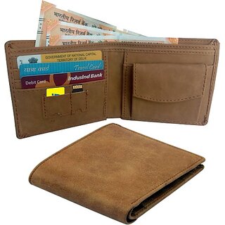 EAGLEBUZZ Men Khaki Genuine Leather Wallet - Regular Size (3 Card Slots)