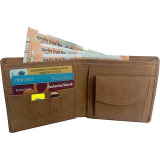 EAGLEBUZZ Men Khaki Genuine Leather Wallet - Regular Size (3 Card Slots)