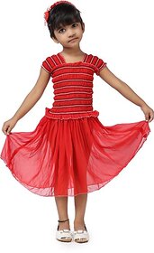 EAGLEBUZZ Baby Girls Below Knee Casual Dress (Red, Short Sleeve)