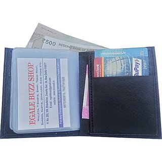 EAGLEBUZZ Men Black Genuine Leather Card Holder - Regular Size (12 Card Slots)