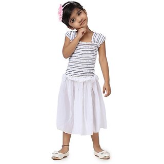 EAGLEBUZZ Baby Girls Below Knee Casual Dress (White, Short Sleeve)
