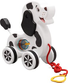 Virgo Toys Pull Along Buddy Dog - Black  White, For Kids Encourages Walking  For Age 18 Month  Above