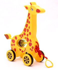 Virgo Toys Pull Along Buddy Giraffe - Yellow, For Kids Encourages Walking  For Age 18 Month  Above