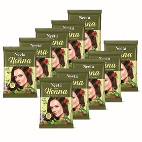Neeta 100% Pure Natural & Organic Henna For Hair Color & Hair Care 25g (Pack of 10) , Natural Brown