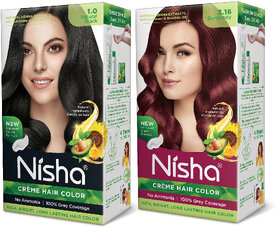 Nisha Creme Hair Color Combo Set Natural Black And 3.16 Burgundy , 3.16 Burgundy