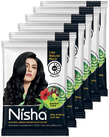 Nisha Henna Based Hair Color 25 gm (Pack OF 6 Pouch) , Natural Black , Natural Black