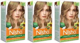 Nisha Cream Hair Color Rich Bright Long Lasting Hair Colouring For Ultra Soft Deep Shine 100% Grey Coverage Light Blonde (Pack of 3) , Light Blonde
