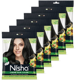 Nisha Creme Hair Color Natural Black 40 gm (Pack Of 6) , Natural Black