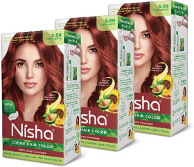 Nisha cream permanent hair color superior quality no ammonia cream formula permanent Fashion Highlights and rich bright long-lasting colour Mahogany (pack of 3) , MAHOGANY 5.5