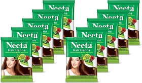 Neeta Natural Herbal Henna powder for hair with 5 herbs 15 g (Pack Of 10) , Natural Brown