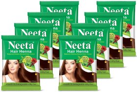 Neeta Natural Herbal Henna powder for hair with 5 herbs 25 g (Pack Of 8) , Natural Brown