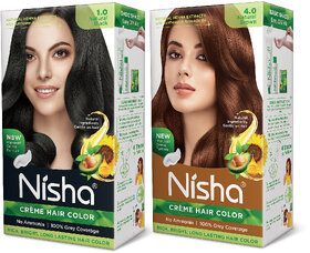 Nisha Hair Color Conditioner for Each) Combo Pack Of Natural Black & Natural Brown , Natural Black, Brown