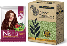 Nisha Nature Mate 60gm Comes with Natural Henna Based Hair Color Powder Conditioning Herbal Care silky & Shiny Soft each sachet Brown (15)