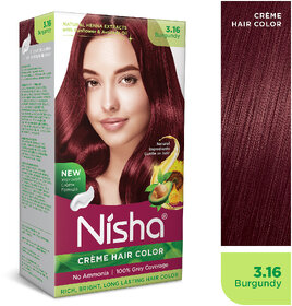 Nisha cream permanent hair color superior quality no ammonia cream formula permanent Fashion Highlights and rich bright long-lasting colour Burgundy (pack of 1) , BURGUNDY 3.16