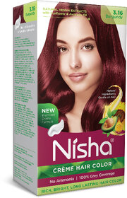 Nisha cream permanent hair color superior quality no ammonia cream formula permanent Fashion Highlights and rich bright long-lasting colour Burgundy (pack of 1) , BURGUNDY 3.16