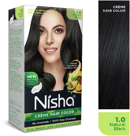 Nisha Creme Hair Color with Natural Henna Extract  Rich, Bright, Long-Lasting Natural Black Pack of 1