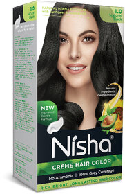 Nisha Creme Hair Color with Natural Henna Extract  Rich, Bright, Long-Lasting Natural Black Pack of 1