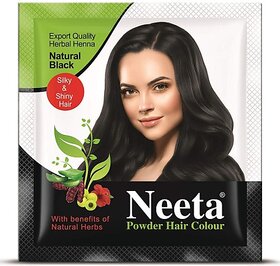 Neeta Hair Color Powder Henna Based For Smooth  Silky Hair Black 5gm (Pack Of 12) , Black