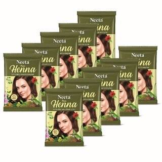 Neeta 100% Pure Natural & Organic Henna For Hair Color & Hair Care 25g (Pack of 10) , Natural Brown