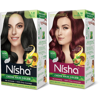 Nisha Creme Hair Color Combo Set Natural Black And 3.16 Burgundy , 3.16 Burgundy