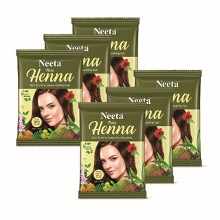 Neeta 100% Pure Natural & Organic Henna For Hair Color & Hair Care 50g (Pack of 6) , Natural Brown