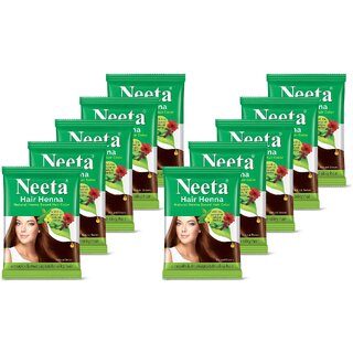 Neeta Natural Herbal Henna powder for hair with 5 herbs 15 g (Pack Of 10) , Natural Brown