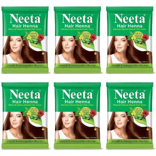 Neeta Natural Herbal Henna powder for hair with 5 herbs 50 g (Pack Of 6) , Natural Brown