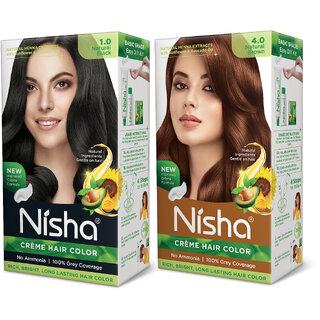Nisha Hair Color Conditioner for Each) Combo Pack Of Natural Black & Natural Brown , Natural Black, Brown