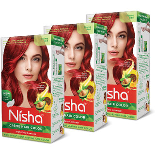 Nisha cream permanent hair color superior quality permanent Fashion Highlights and rich bright long-lasting colour Flame Red (pack of 3) , FLAME RED