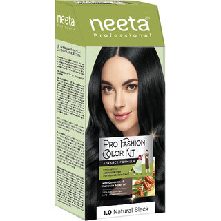 Neeta Professional Fashion Color Kit Permanent Hair Color Natural Black.1.0 , Black