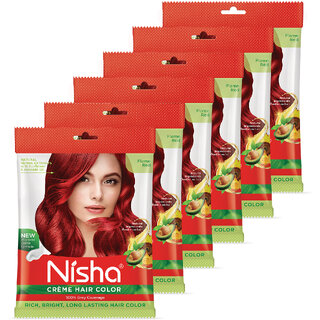 Nisha Creme Hair Color Flame RED 40 gm (Pack Of 6) , Flame Red
